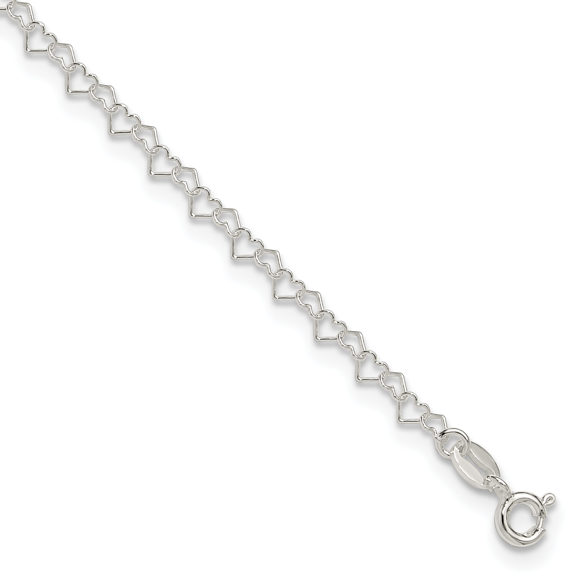 Sterling Silver 3.5mm Fancy Heart Link Anklet
