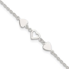 Image of Sterling Silver 8 inch Plus 1in ext.Heart Link Anklet