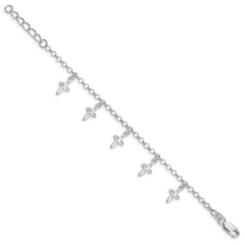 Sterling Silver Polished Cross Charms with 1in Ext. Children's Bracelet — alternate view