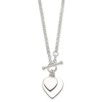 Sterling Silver Engraveable Double Heart Toggle Necklace — alternate view