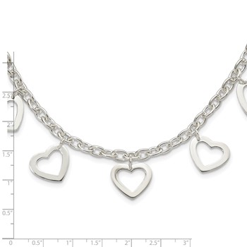 Sterling Silver 7 Dangling Hearts Necklace — alternate view