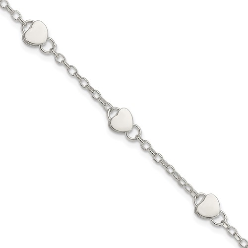 Sterling Silver Heart 6 Inch Plus 1 Inch Ext. Bracelet
