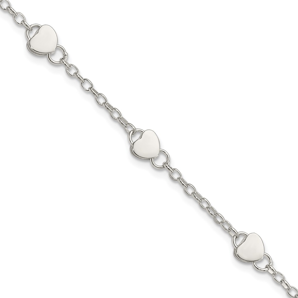 Sterling Silver Heart 6 Inch Plus 1 Inch Ext. Bracelet