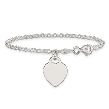 Sterling Silver Engraveable Heart 7in Bracelet — alternate view