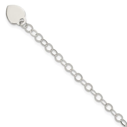 Sterling Silver Engraveable Heart Charm 6 inch Bracelet