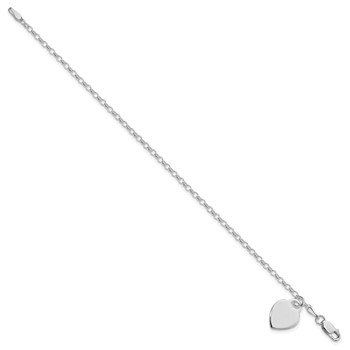 Sterling Silver Rhodium-plated Heart Charm Bracelet — alternate view