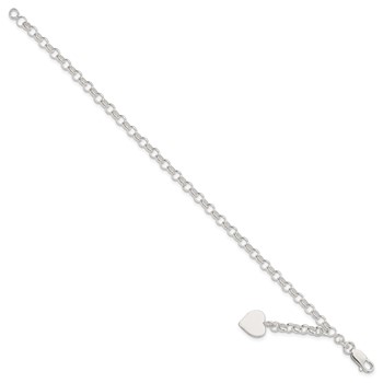 Sterling Silver Engraveable Heart Charm Rolo Bracelet — alternate view
