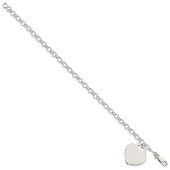 Sterling Silver Polished Engraveable Heart Bracelet — alternate view