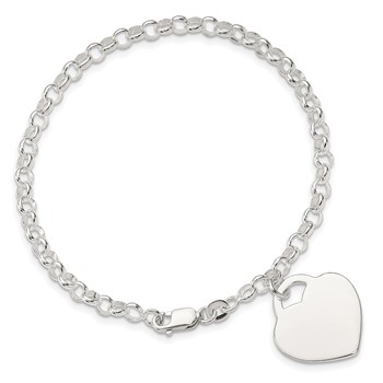 Sterling Silver Polished Engraveable Heart Bracelet — alternate view