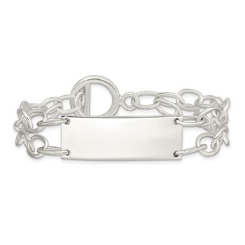 Sterling Silver Double Strand Oval Link ID Bracelet — alternate view
