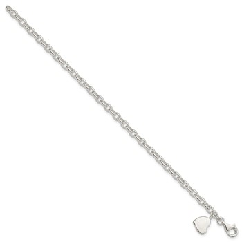 Sterling Silver Oval Rolo with Solid Engraveable Heart Bracelet — alternate view