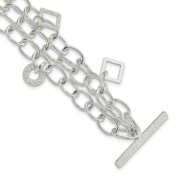 Sterling Silver Textured Geometric Dangles Multi-Chain Bracelet