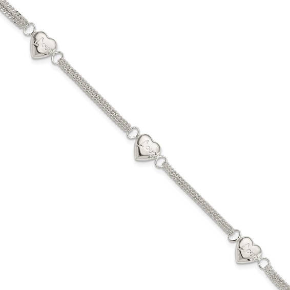 Sterling Silver Heart with Love Bracelet - Quality Gold