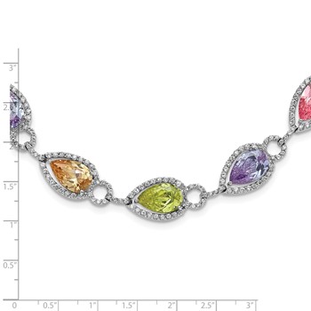 Sterling Silver Multicolor Pear Shaped CZ Necklace — alternate view
