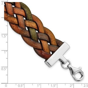 Sterling Silver Wide Multi-Colored Woven Leather Bracelet — alternate view