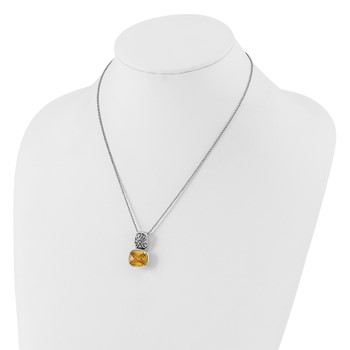 Sterling Silver Polished & Antiqued Yellow CZ Necklace — alternate view