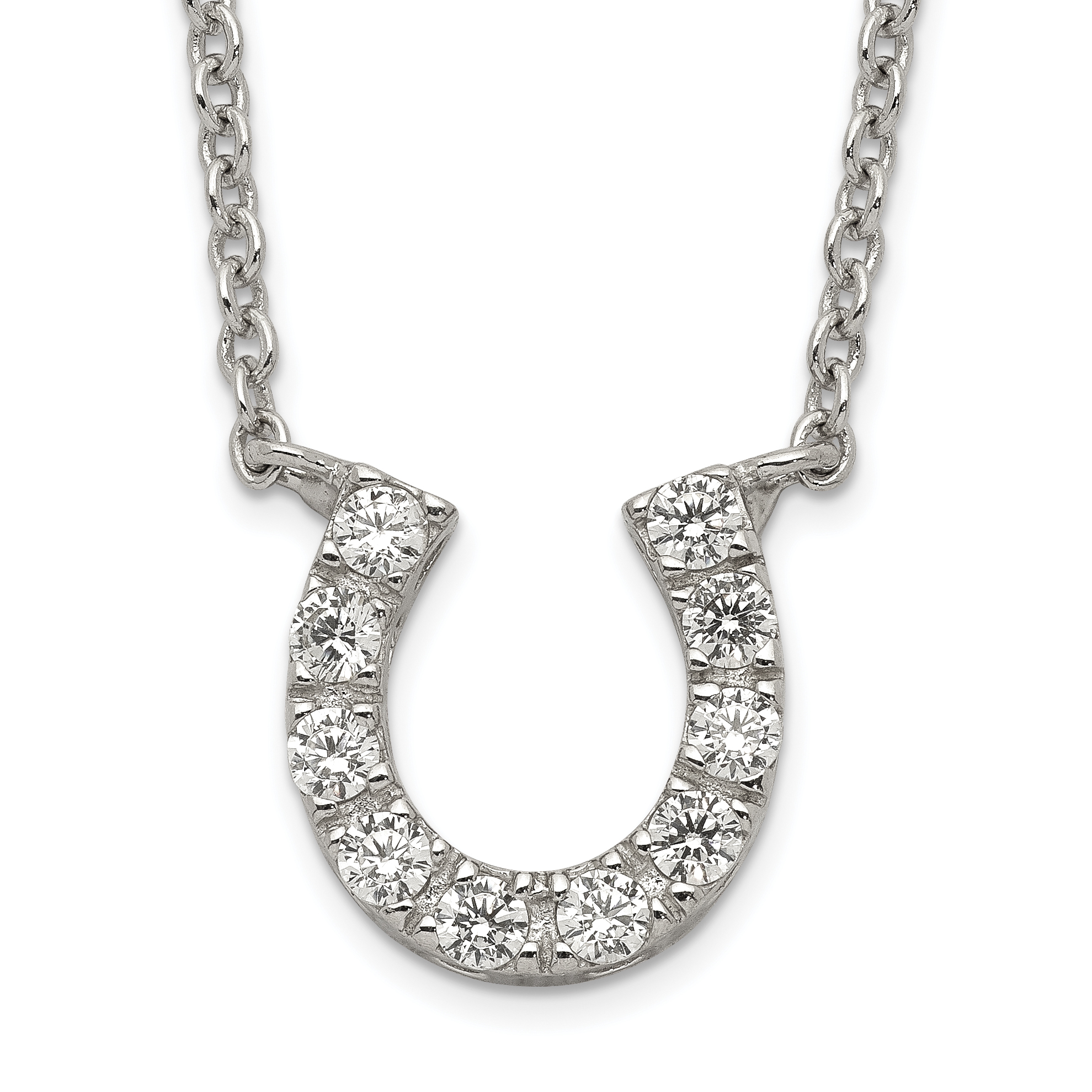 Sterling Silver Rhodium-plated CZ Horseshoe Necklace - Quality Gold