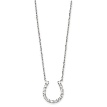 Sterling Silver Rhodium-plated CZ Horseshoe Necklace — alternate view