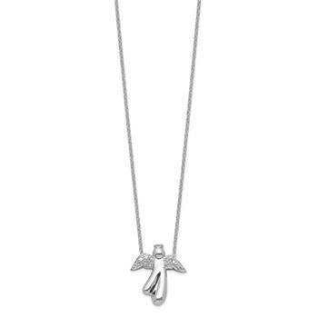Sterling Silver Rhodium-plated Diamond Angel Necklace — alternate view
