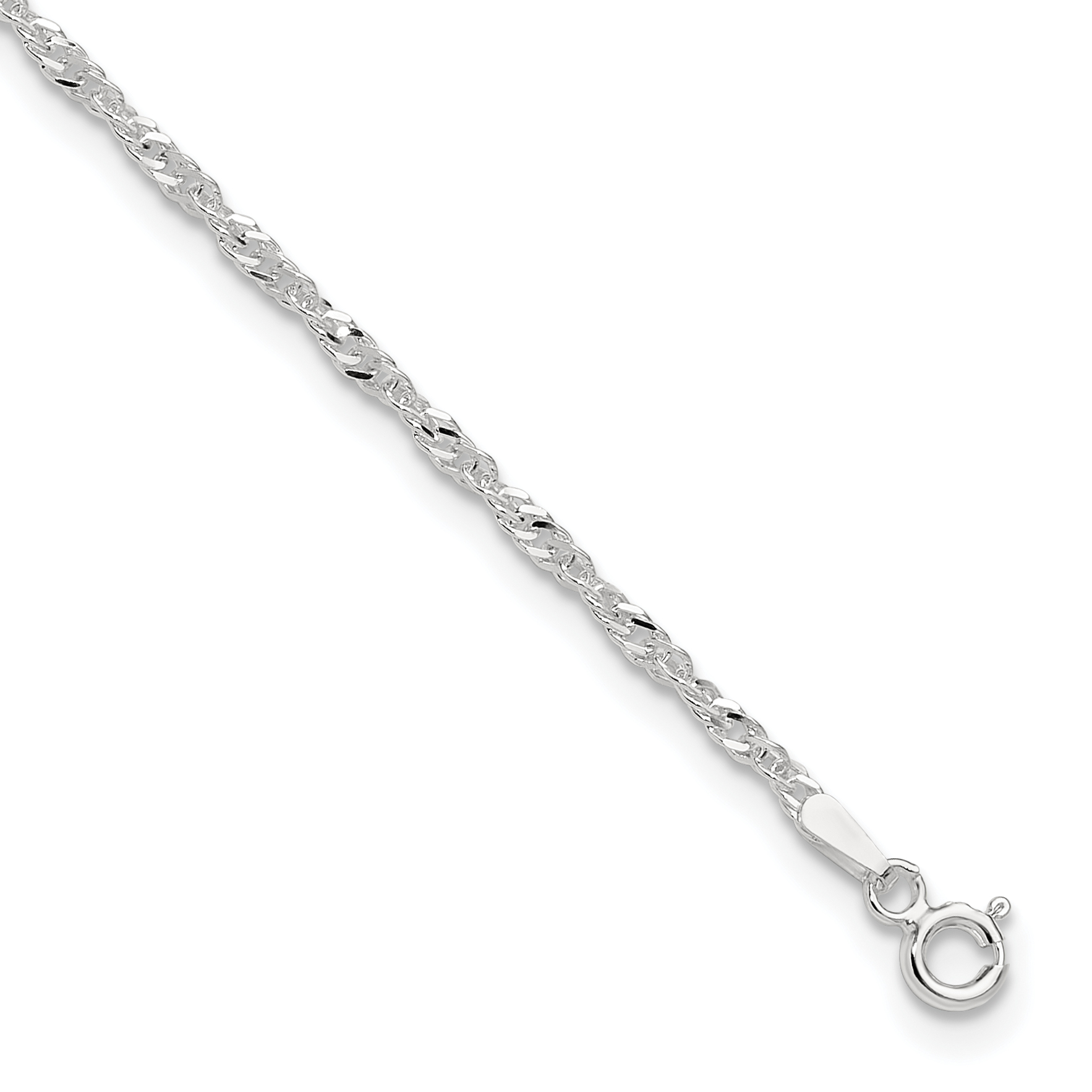 Sterling Silver 2mm Singapore Chain 9 inch Plus 1 inch Extender Chain - Total 10 inch Anklet