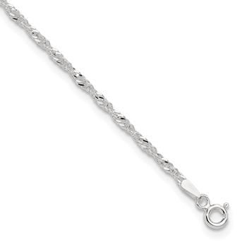 Sterling Silver 2mm Singapore Chain 9 inch Plus 1 inch Extender Chain - Total 10 inch Anklet