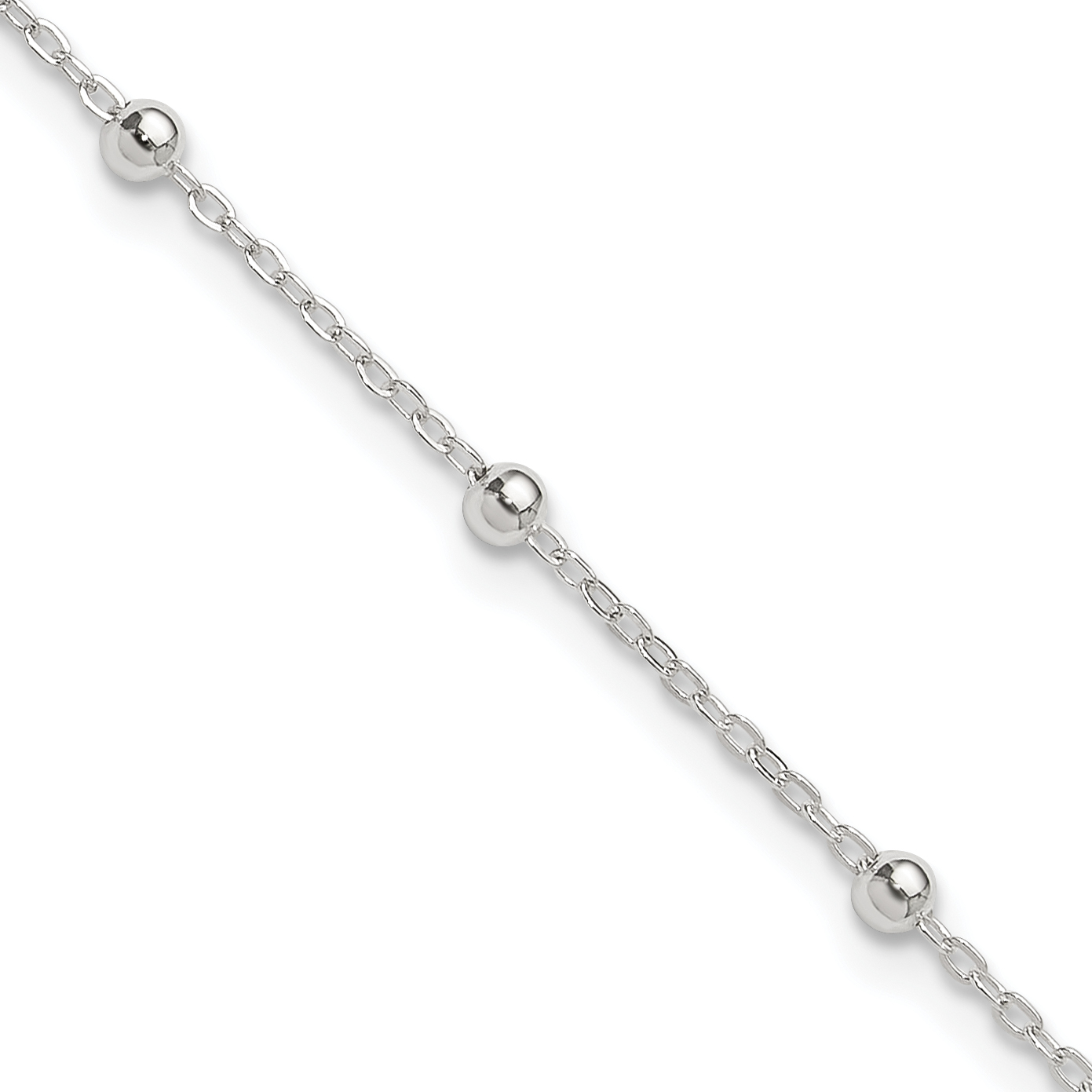 Sterling Silver 1mm Beaded Chain 9 inch Plus 1 inch Extender - Total 10 inch Anklet