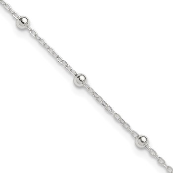 Sterling Silver 1mm Beaded Chain 9 inch Plus 1 inch Extender - Total 10 inch Anklet