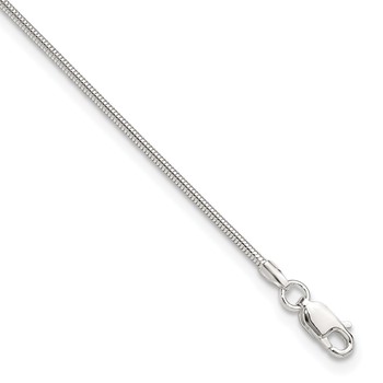 Sterling Silver 1.5mm Round Snake Chain 9 inch Plus 1 inch Extender - Total 10 inch Anklet