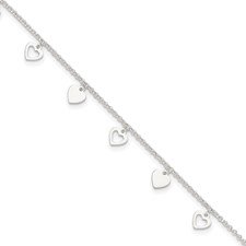 Image of Sterling Silver Polished Hearts 9in Plus 1in Ext. Anklet