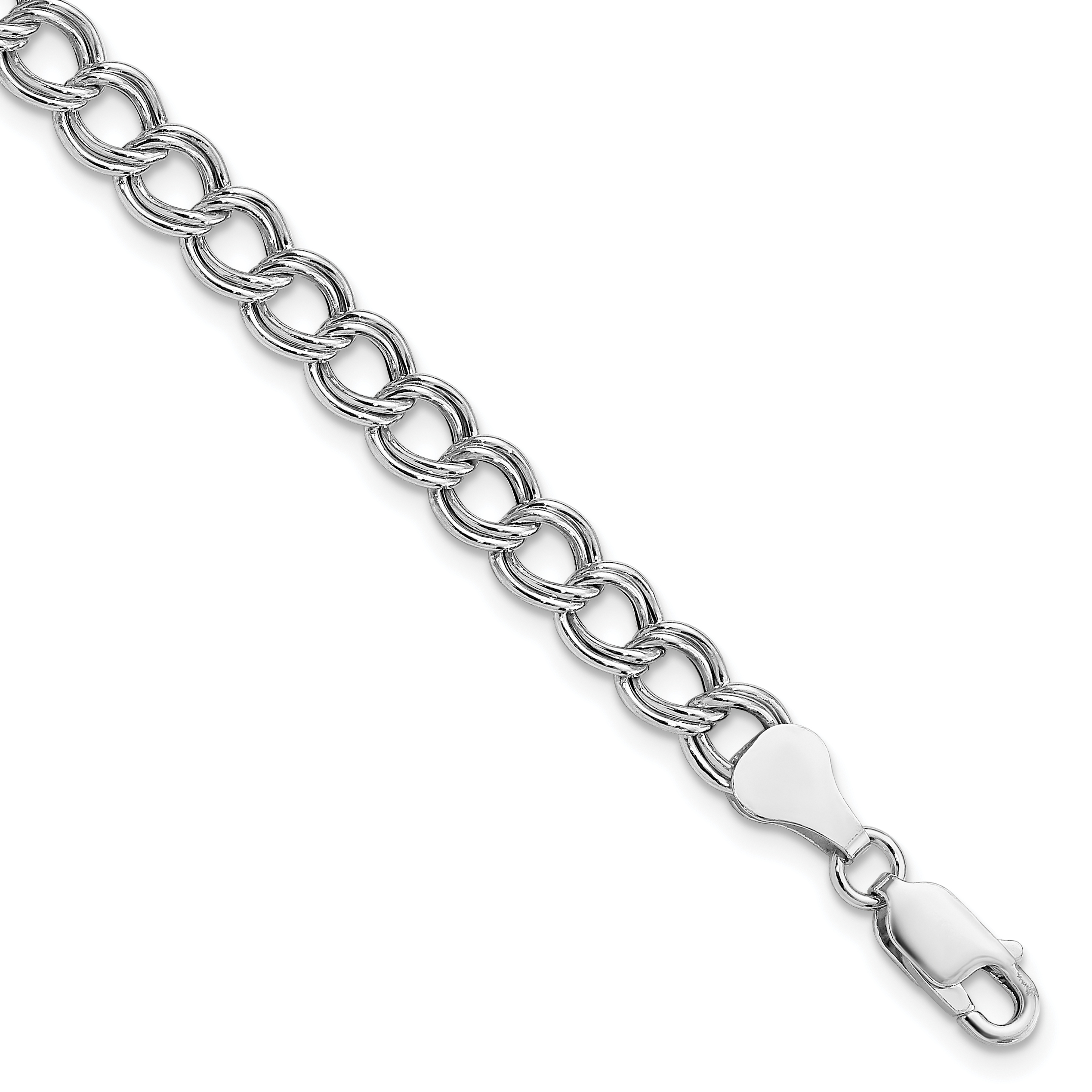 Amore La Vita Sterling Silver Rhodium-plated Semi-Solid 6mm 7 inch Double Link with Lobster Clasp Charm Bracelet