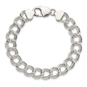 Sterling Silver 10.5mm Semi-Solid Double Link Charm Bracelet — alternate view