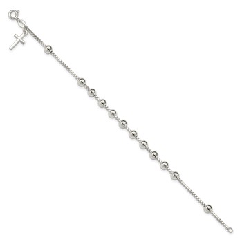Sterling Silver Cross on Bead Bracelet — alternate view