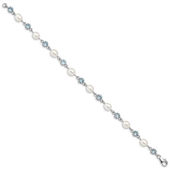 Sterling Silver Rhodium Blue CZ FW Cultured Pearl Bracelet — alternate view