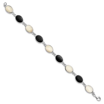 Sterling Silver Rhodium-plated Onyx and Mother of Pearl Bracelet — alternate view