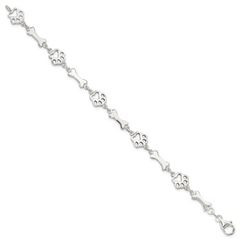 Sterling Silver Dog Bones and Paws Bracelet — alternate view