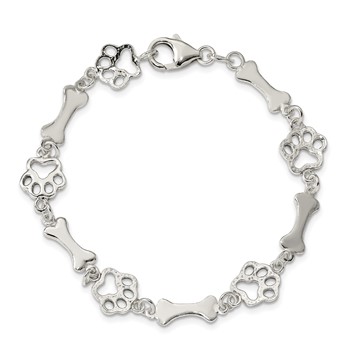 Sterling Silver Dog Bones and Paws Bracelet — alternate view