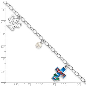 Sterling Silver FW Cultured Pearl & Enameled Christmas Themed Bracelet — alternate view