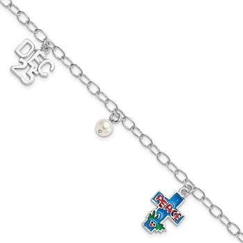 Sterling Silver FW Cultured Pearl & Enameled Christmas Themed Bracelet