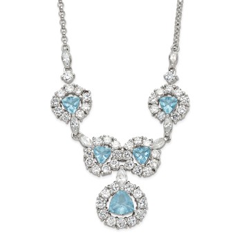 Sterling Silver Blue & Clear CZ Fancy Necklace