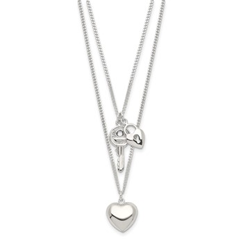 Sterling Silver 2-Strand Heart and Key Necklace — alternate view