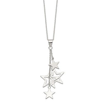 Sterling Silver Rhodium-plated Dangling Stars Necklace — alternate view