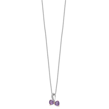 Brilliant Gemstones Sterling Silver with 14K Accent Rhodium-plated Amethyst and Diamond Heart 18 Inch Necklace with 2 Inch Extender — alternate view