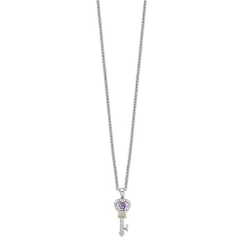 Brilliant Gemstones Sterling Silver with 14K Accent Rhodium-plated Amethyst and Diamond Key 18 Inch Necklace with 2 Inch Extender — alternate view
