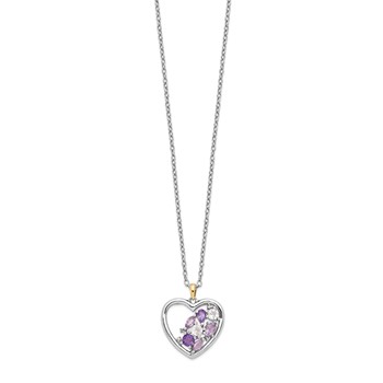 Brilliant Gemstones Sterling Silver with 14K Accent Rhodium-plated Amethyst and White Topaz and Diamond 18 Inch Necklace with 2 Inch Extender — alternate view