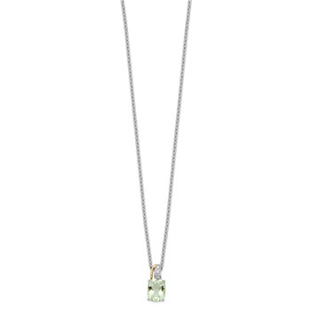 Brilliant Gemstones Sterling Silver with 14K Accent Rhodium-plated Green Quartz and Diamond 18 Inch Necklace with 2 Inch Extender — alternate view