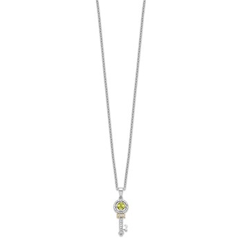 Brilliant Gemstones Sterling Silver with 14K Accent Rhodium-plated Peridot and Diamond Key 18 Inch Necklace with 2 Inch Extender — alternate view