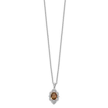 Brilliant Gemstones Sterling Silver with 14K Accent Rhodium-plated Smoky Quartz and White Topaz and Diamond 18 Inch Necklace with 2 Inch Extender — alternate view