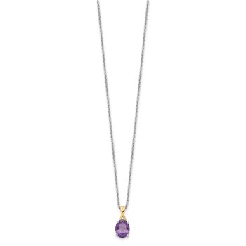 Brilliant Gemstones Sterling Silver with 14K Accent Rhodium-plated Amethyst and Diamond 18 Inch Necklace with 2 Inch Extender — alternate view
