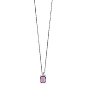 Brilliant Gemstones Sterling Silver with 14K Accent Rhodium-plated Amethyst and Diamond 18 Inch Necklace with 2 Inch Extender — alternate view
