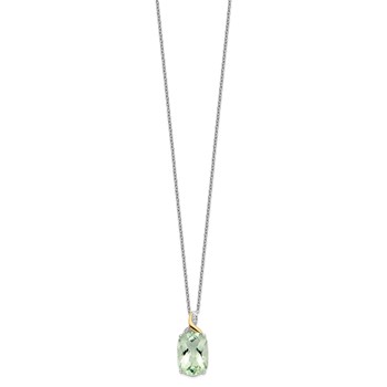 Brilliant Gemstones Sterling Silver with 14K Accent Rhodium-plated Green Quartz and Diamond 18 Inch Necklace with 2 Inch Extender — alternate view